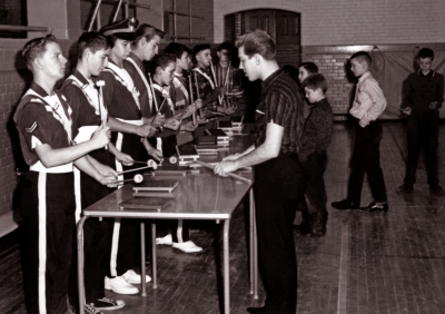 Ronn Prokop instructing the Bantam Optimists with George Wright first on the left (1963)
Photo by Don Daber
Keywords: 1963