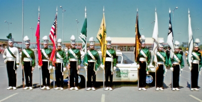 Toronto Optimists Colour Guard (Merritton Community Day, September, 1960)
L-R: Mike Layton (Guard Captain), Ivor Bramley (rifle), Ian Robertson ?, Bob Cook ?, Len Perrin (rifle), ?, Larry Cheevers ?, ?, Andy Henderson ?, Al Miller?, Don Yeaman ?

Photo by Don Daber
Keywords: 1960