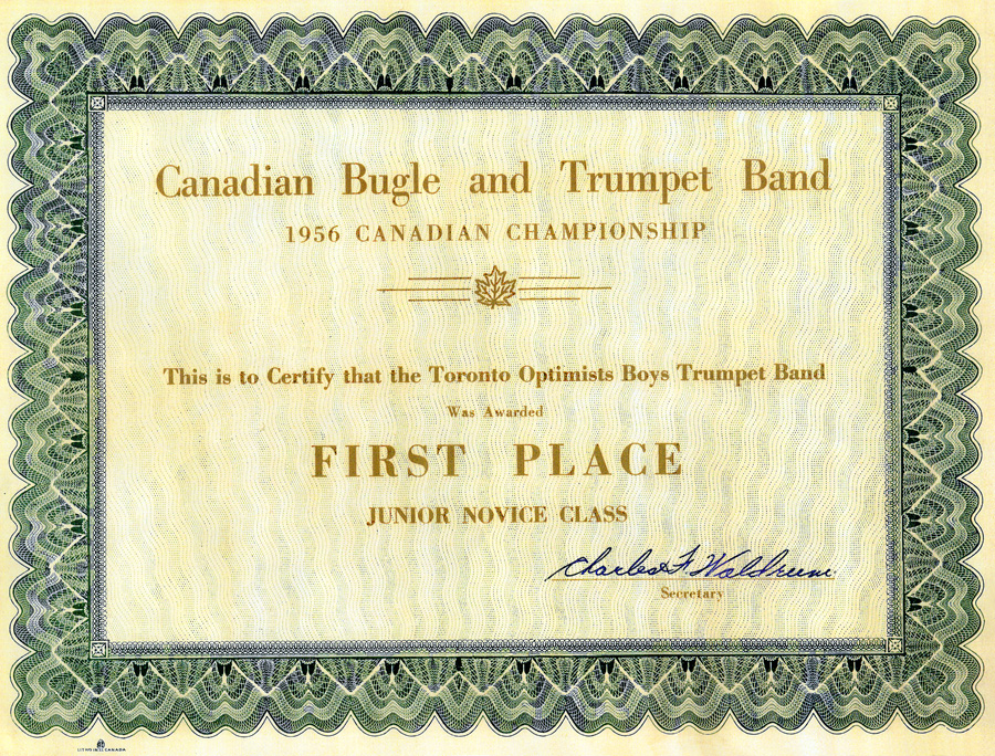 Certificate for Opti-Corps winning the 1956 Novice Championship