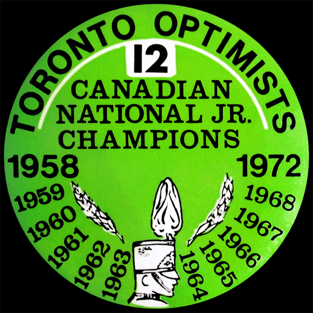 Toronto Optimists button for 12 National titles
